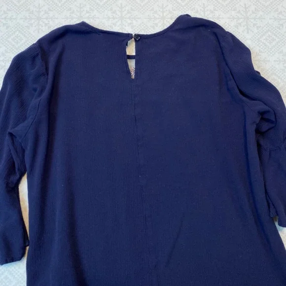 Yessica Embroidered Mesh Yoke Bell Sleeve Blouse Women EUR 38 M Navy Blue Boho - Picture 10 of 10